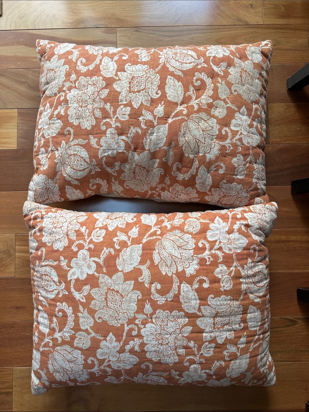 Garnet Hill Rust and Cream Floral Quilted Pillow Covers Set of 2 Standard Shams